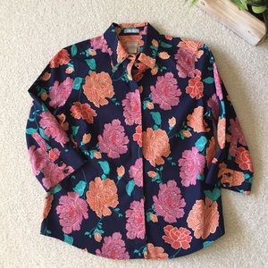 Chico’s Shirt Petite No-Iron 3/4 Sleeve Floral Button Down Top Blouse Work